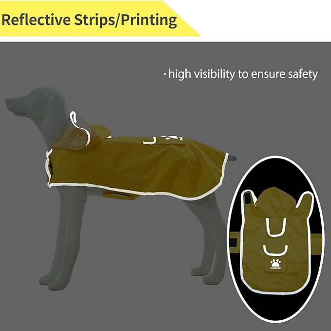 MAMORE Dog Raincoat Reversible,Waterproof Dog Rain Coat Hooded Slicker Poncho with Reflective Strip, Plaid Double Layer Rain Jacket for Small Medium Large Dogs (Yellow, Medium)