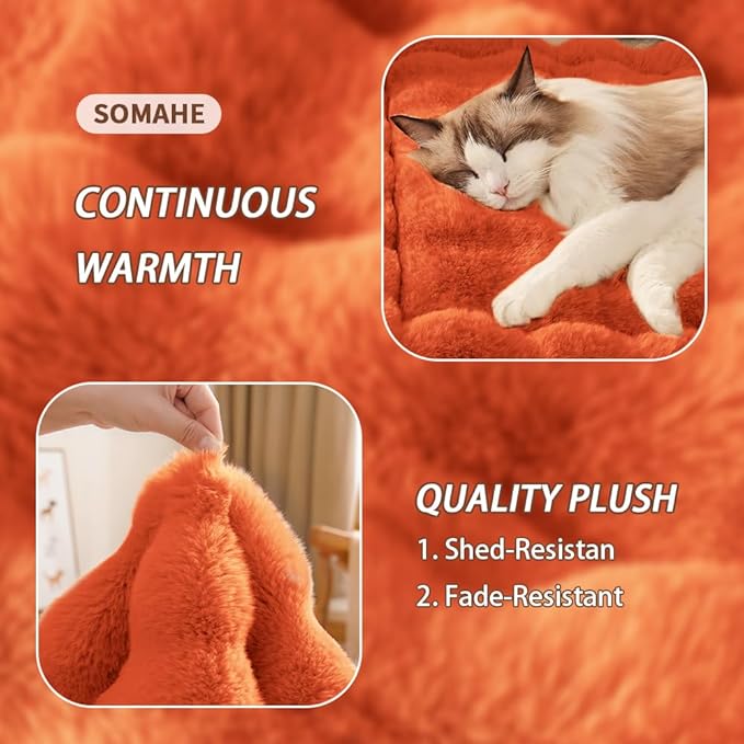 Cat Beds for Indoor Cats Faux Fur Pet Pad Mat Plush Kitten Bed with Non-Slip Bottom for Carriers/Couch Dog & Puppy Friendly 35 x 27 Inch X-Large Orange