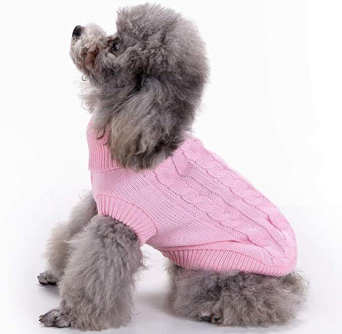 Dog Sweater, Warm & Comfortable Winter Classic Turtleneck Pet Sweater, Large, Pink