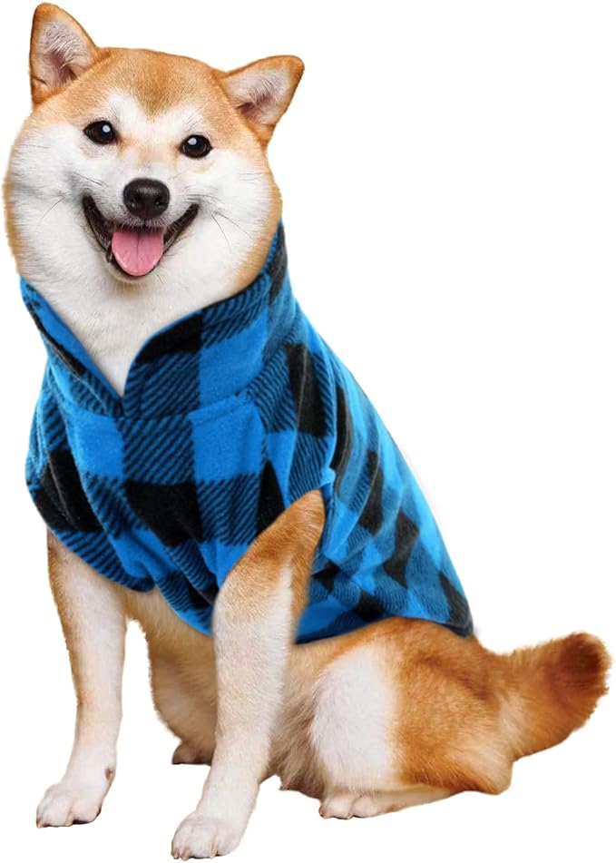 KAMA BRIDAL Spring Autumn Winter Coat Pullover Fleece Vest for Cats Small and Medium Dogs Thin Sweater Blue & Black Plaid (Blue, S)