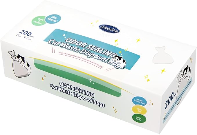 Odor Sealing Cat Waste Disposal Bags, 200 Count, White, 10 Gallon Capacity