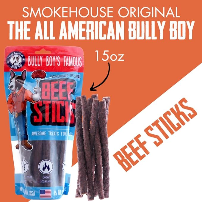 Bully Boy's Famous Beef Sticks Dog Treats | Free from Wheat, Corn, Soy, or Gluten | USA Sourced Ingredients | with Smokehouse Beef | Made in Utah | 15 oz - 1 Pack