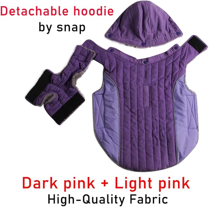Fleece Dog Hoodie for Large Dogs Super Warm Doggie Jacket for Cold Winter Dog Coats,Purple XL
