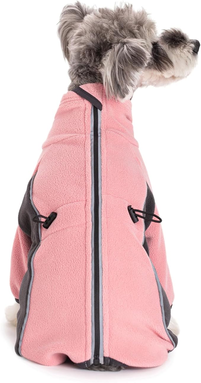 Fleece Dog Coat for Small Medium Dog,Pullover Pajamas Jumpsuit Bodysuit Puppy Coats with Legs, Pet Windproof Warm Cold Weather Jacket Full Body Vest Cozy Snowsuit Outfit Clothes (Pink, S)
