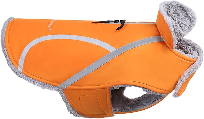 VIVAGLORY Frostfit Dog Coat, Dog Jacket for Winter & Cold Weather, Warm Fluffy Fleece Lined Water Resistant Reflective for Puppy, Coat with Velcro Fastening & Leash Hole, XL, Orange