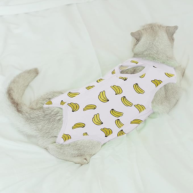 Cat Professional Surgical Recovery Suit,E-Collar Alternative for Cats Dogs,After Surgery Wear, Pajama Suit,Home Indoor Pets Clothing Banana S