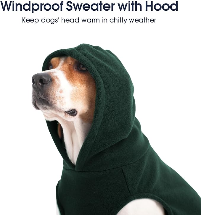 IECOii Dog Sweatshirt for Large Dogs, Hooded Fleece Vest with Leash Hole, XXXL Dogs Sweater for Giant Breed,Warm Polar Fleece Large Dog Hoodie for Fall Winter,Labrador,Doberman, Green, 3XL