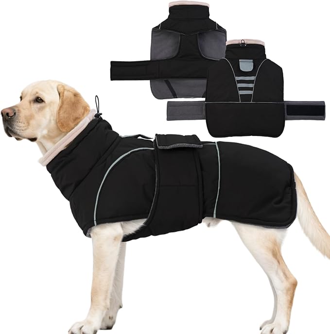 Dog Winter Coat for Small to Large Dogs(XS-XXXL)– Waterproof Windproof Fleece Lined Jacket with Reflective Trim,Pet Vest with Adjustable Buckles, Machine Washable Black XL