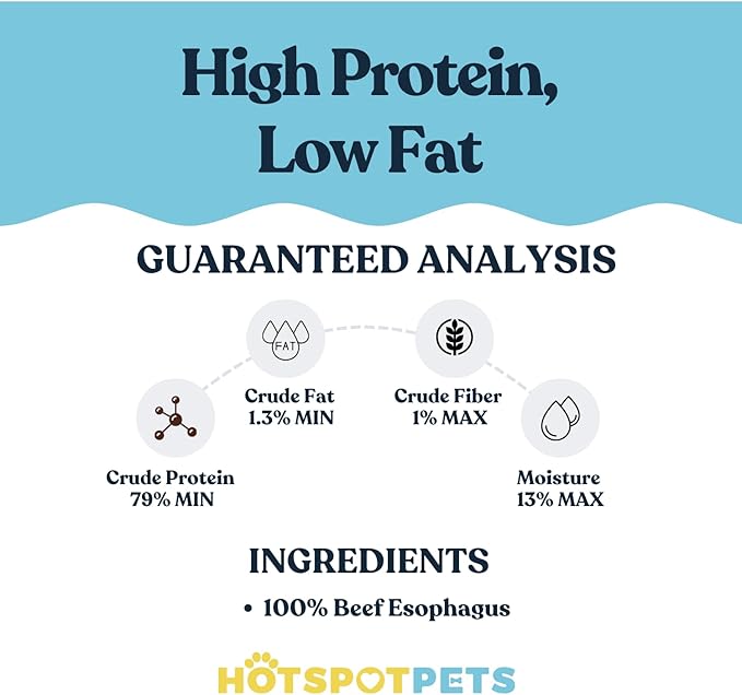 hotspot pets Beef Esophagus Dog Treats Grass Fed with No Added Hormone & Antibiotic All Natural Jerky Dog Treats - (12 Inch - 1 Pound Bag) Dog Chews Rich in Glucosamine & Chondroitin for Joint Health