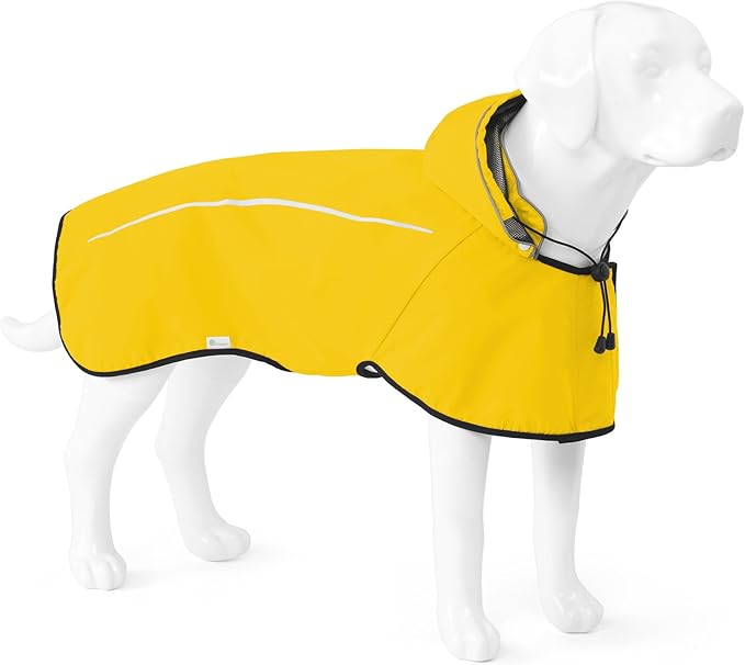 Mile High Life Dog Raincoat, Adjustable Waterproof Pet Rain Jacket, Reflective Hooded Poncho for Small Medium Large Dogs, Lightweight Breathable Pet Rain Coat (Yellow,L Chest 26"-33")