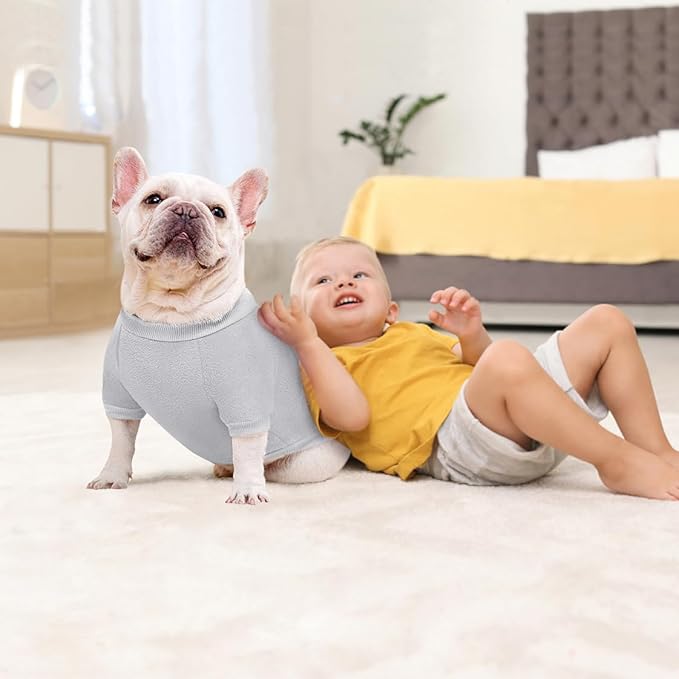 Idepet Dog Fleece Sweater, Small Dogs Shirt Pullover Sweatshirt Pet Dog Clothes Soft Puppy Sweater Warm Winter Shirt Classic Cat Apparel for Small Dogs and Cats (X-Small, Grey)