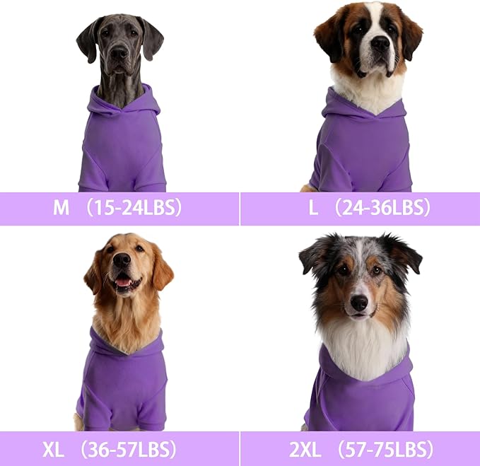Basic Dog Hoodie Sweatshirts, Pet Clothes Hoodies Sweater with Hat and Leash Hole, Soft Cotton Outfit Coat for Large Medium Small Dogs, Purple (Medium)