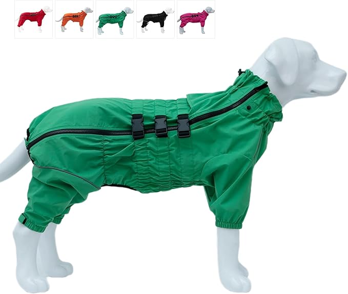 Dogs Waterproof Jacket, Lightweight Waterproof Jacket Reflective Safety Dog Raincoat Windproof Snow-Proof Dog Vest for Small Medium Large Dogs Green L