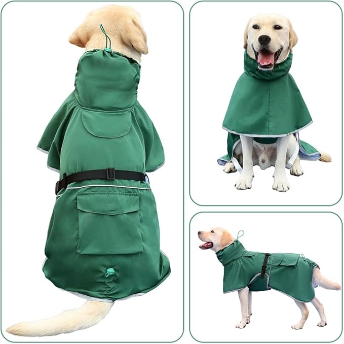 Reflective Dog Raincoat Waterproof Adjustable Dog Hooded Poncho Raincoat for Medium Large Dogs, Lightweight Pet Rain Jacket (Green, XL)