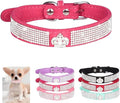 Serijoars Small Dog Collar with Rhinestone Crystal Diamond Colorful Bling Girl Puppy Cat Collars (L, Hot Pink4)