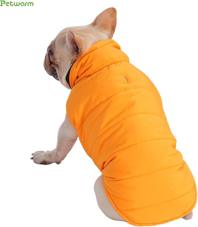 PetWarm Reversible Dog Cold Weather Coats, Waterproof Dog Puffer Vest, Vest for Dogs with Hook-and-Loop Strap, Windproof Outdoor Coat for Winter Walks and Snowy Days, Orange, XS