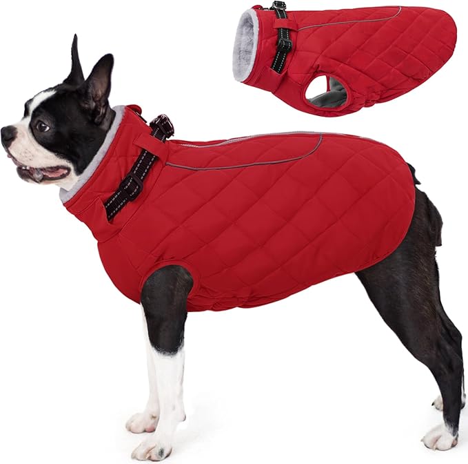 AOFITEE Coat for Medium Dogs, Turtleneck Warm Dog Winter Jacket with Back Zipper, Medium Pet Snowsuit with Reflective Trims, Dog Puffer Jacket for JackRussell, Boston Terrier, French Bulldog