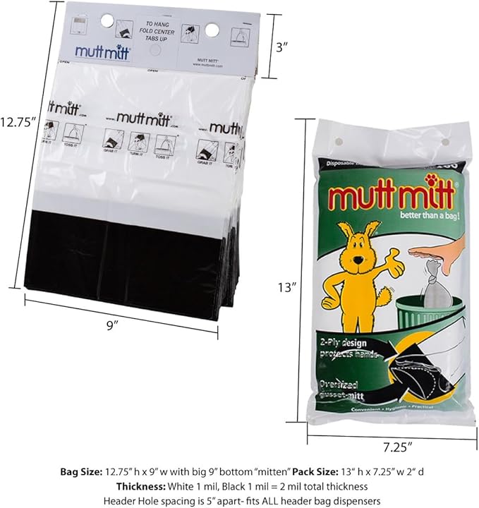 Mutt Mitt® Pinkies 2-Ply 100 Pink & Black Dog Waste Bags on 1 dog waste bag station header - 300% Thicker than mini roll dog waste bags - no more warm & yuck feeling