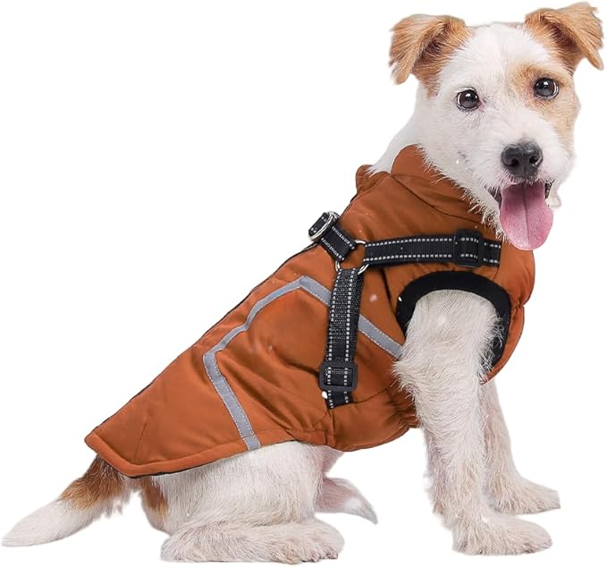 Warm Dog Coat Reflective Jacket, Waterproof Winter Coat for Dogs Turtleneck Dog Clothes for Cold Weather (Yellow, L(Chest:15.7-18.9",Neck:(15.3"))