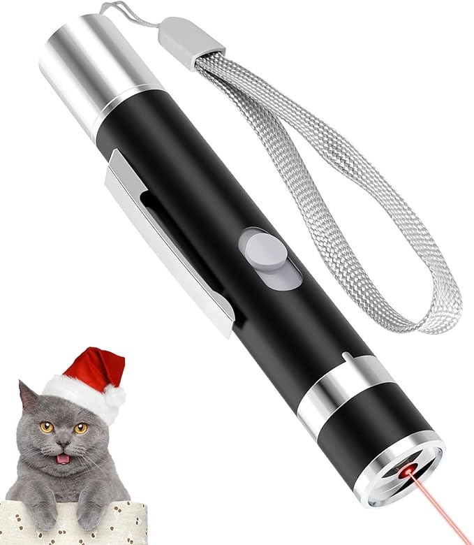 Cat Toy Pointer, USB Rechargeable with 7 Adjustable Patterns, Interactive Chase Toys for Indoor Cats & Dogs, Training & Exercise Fun (Black)
