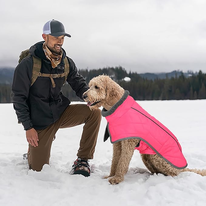 Fragralley Dog Coat Large, Waterproof Dog Jacket with Warm Fleece Lining, Adjustable Reflective Dogs Winter Coat, Turtleneck Pet Coats for Cold Weather (Pink L)