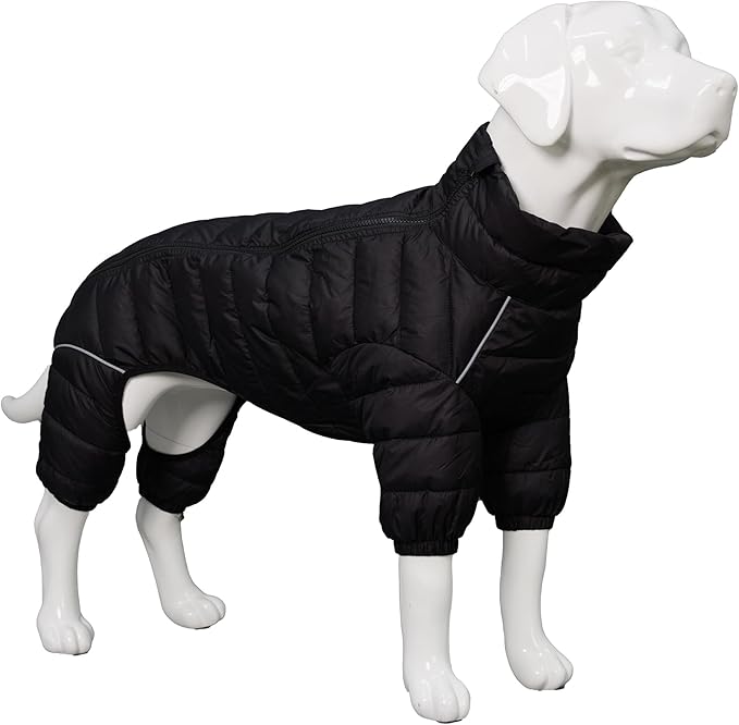 lovelonglong Dog Coat Dog Warm Jacket, 4 Legs Covered Waterproof Windproof Reflective Warm Dog Vest, Zippered Adjustable Outdoor Dog Snow Jacket for Small Medium Large Dogs Black XXL