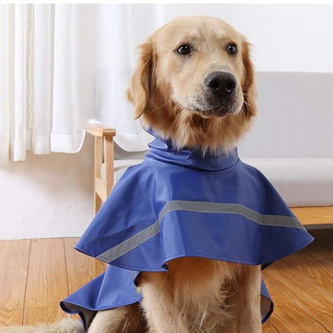 NACOCO Large Dog Raincoat Adjustable Pet Water Proof Clothes Lightweight Rain Jacket Poncho Hoodies with Strip Reflective (M, Blue)