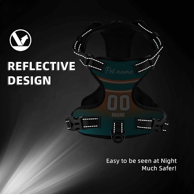 Custom Miami Dog Harness with Reflective Stripes Personalized Name and Number Dog Vest Harness with Pet Traction Rope for Small Medium Large Dog