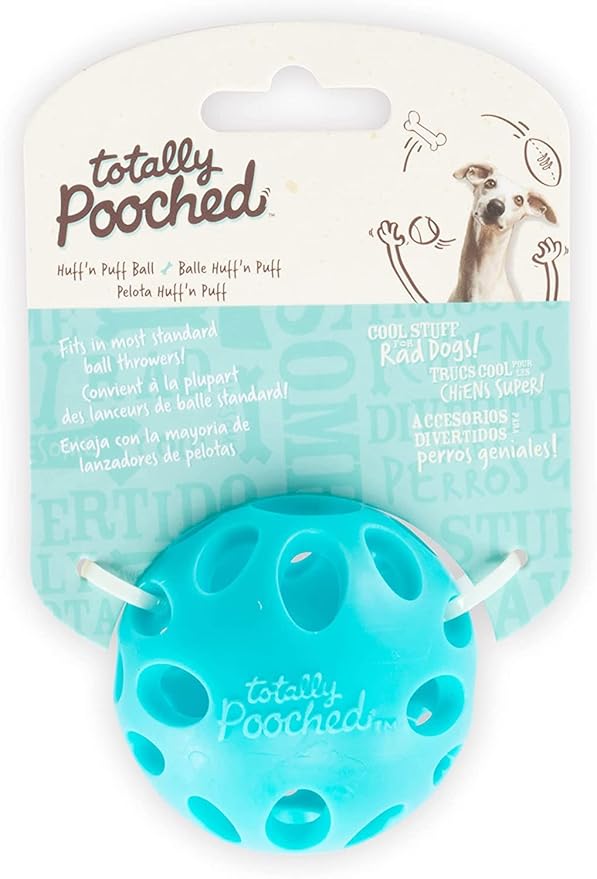 Messy Mutts Totally Pooched Huff'n Puff Ball | 3.1” TPR Puzzle Ball for Dogs | 2-in-1 Durable Interactive Toy and Tooth Cleaner | Teal
