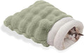 Cat Sleeping Bags for Indoor Cats Self Warming Cat Bed Fits up to 15 lbs Pets Soft Plush Warm Bed 360° Wrap Bag Washable Comfortable Pet Sleeping Bed 21" × 17" Green