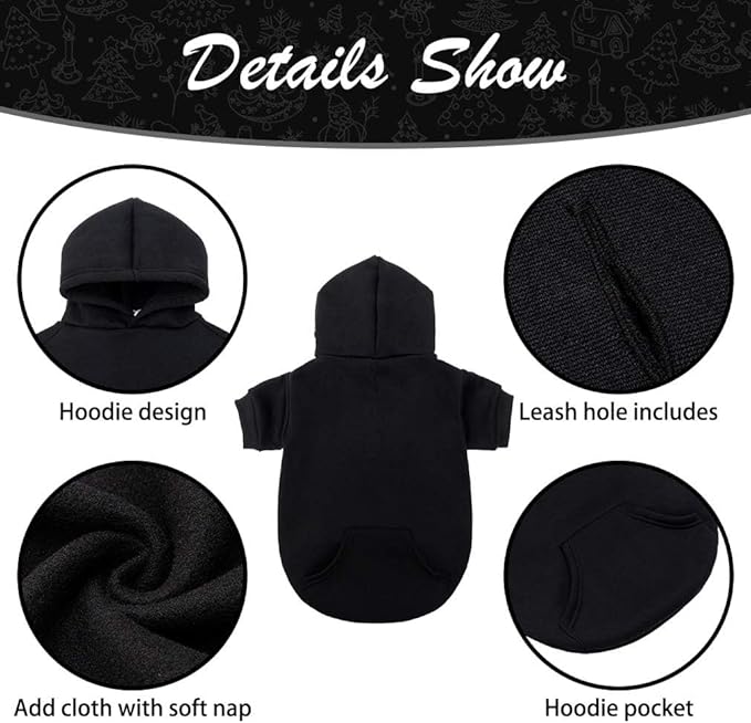 KOOLTAIL Basic Dog Hoodie - Soft and Warm Dog Hoodie Sweater with Leash Hole and Pocket, Dog Winter Coat, Cold Weather Clothes Sweatshirt for Small Medium Large Dogs Puppy Cat Boys Girls Black M