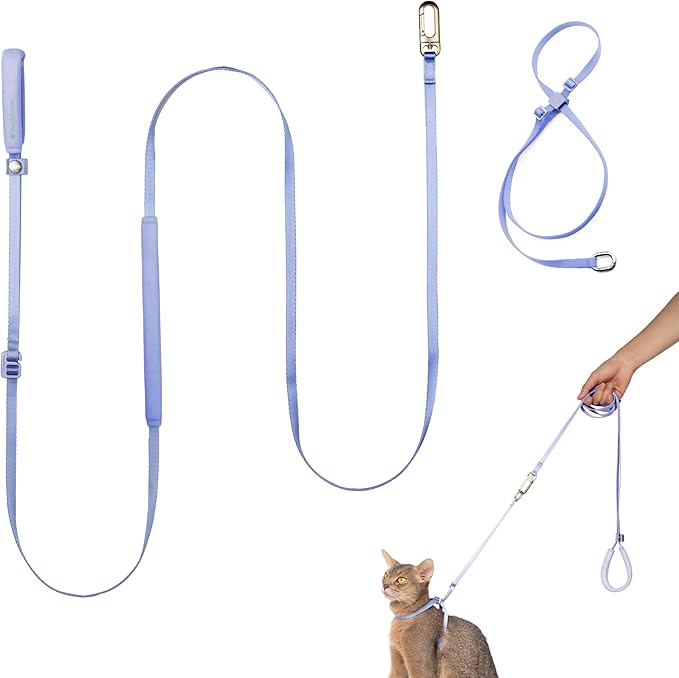 Cat Harness and Leash Set, Lightweight Escape Proof Cat Harness Leash with Padded Handle, Adjustable Cat Leash Harness for Kitten Small Large Cats Walking Training (Blurple, S)