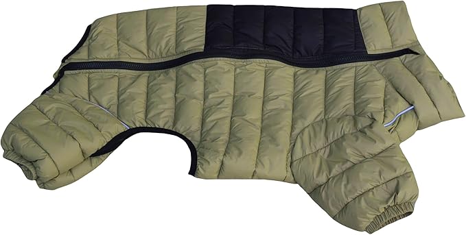lovelonglong Dog Coat Dog Warm Jacket, 4 Legs Covered Waterproof Windproof Reflective Warm Dog Vest, Zippered Adjustable Outdoor Dog Snow Jacket for Small Medium Large Dogs Olive Green S