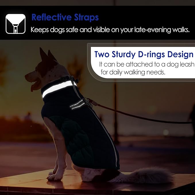 AOFITEE Dog Coat, Warm Dog Jackets for Large Dogs, Reflective Turtleneck Dogs Winter Coat with Harness Built in, Waterproof Windproof Pet Snow Jacket Fleece Vest for Cold Weather, Navy XXL
