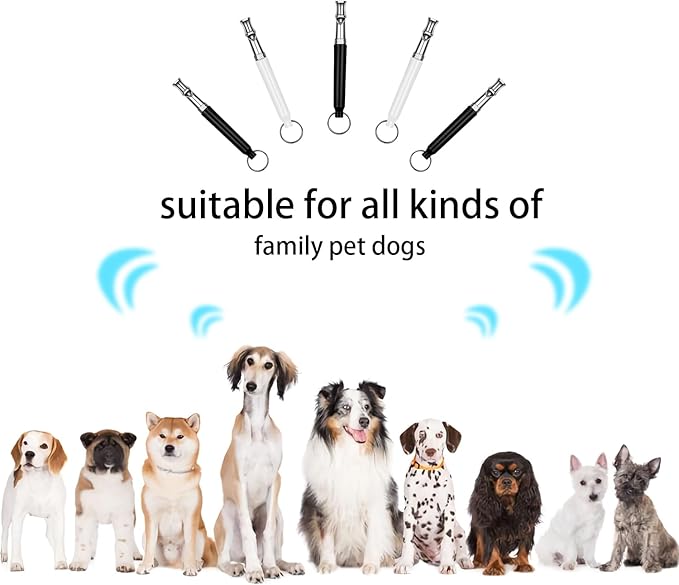 2 Pcs Dog Ttraining Whistles，Black and White，Adjustable Silent Dog Whistle，with Lanyard