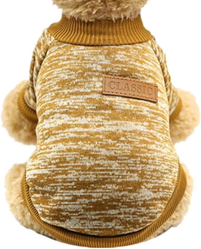 Idepet Pet Dog Classic Knitwear Sweater Fleece Coat Soft Thickening Warm Pup Dogs Shirt Winter Pet Dog Cat Clothes Puppy Customes Clothing for Small Dogs(XL,Yellow)
