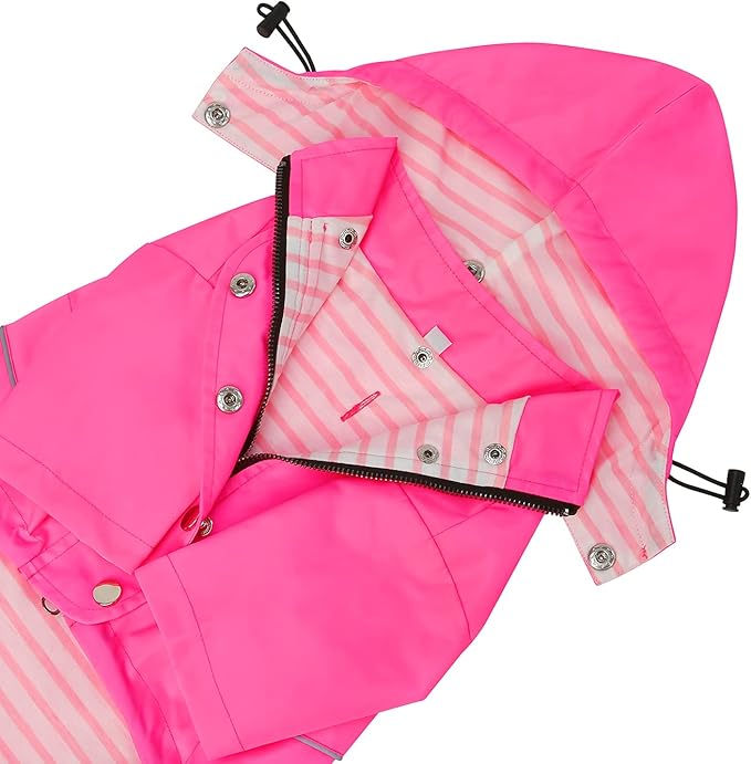 HDE Dog Raincoat Poncho Double Layer Zip Rain Jacket with Removable Hood, Leash Hole for Small to 3XL Dogs and Puppies Pink - 2XL