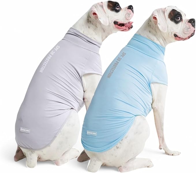 Spark Paws Sunblock Dog T-Shirt, SPF30 Protection, Lightweight Breathable Quick Dry for Dogs with Sensitive Skin - Blue & Grey (Set of 2) - 4XL