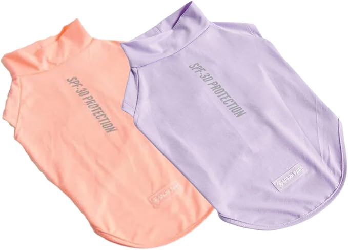 Spark Paws Sunblock Dog T-Shirt, SPF30 Protection, Lightweight Breathable Quick Dry for Dogs with Sensitive Skin - Purple & Peach (Set of 2) - M