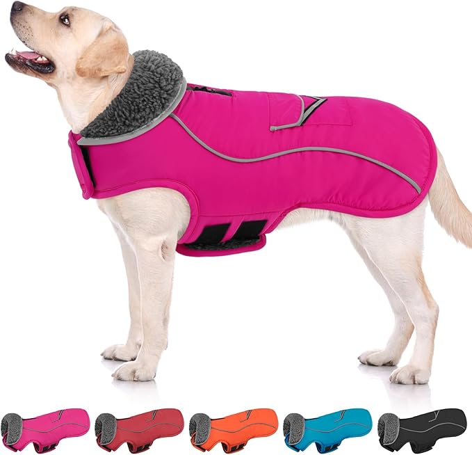 SUNFURA Dog Winter Coat, Medium Dog Coat Jacket with Fleece Lining for Cold Weather, Warm Puffer Jacket Turtleneck Snowsuit with Leash Hole for Jack Russel, Boston Terrier, Hot Pink M