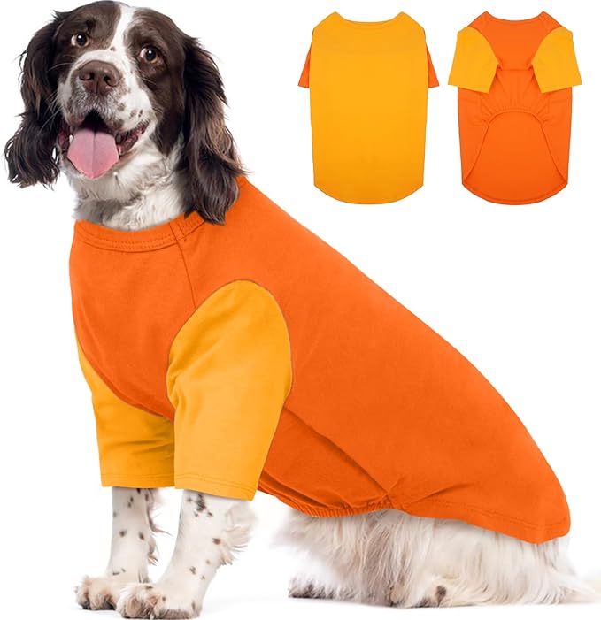 2 Pack Dog Shirt for Large Dogs XXL - Soft Breathable Cotton Tees, Freedom of Movement Prevents Overheating Dog Clothes for Border Collie, Pitbull, Boxer, Hiking, Play, Casual Wear, Orange