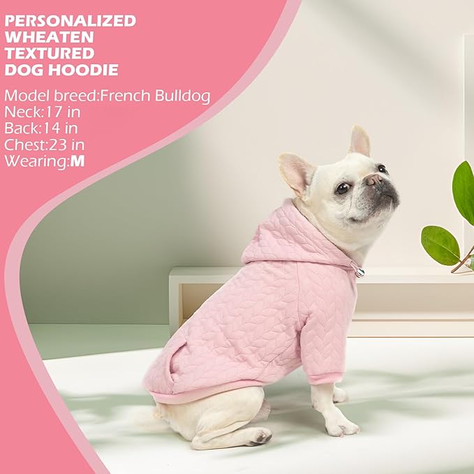 EXPAWLORER Textured Cable Knit Basic Dog Hoodie, Elevated Style Dog Sweater with Leash Hole and Pocket, Soft and Warm Pet Winter Coat, Cold Weather Clothes for Small Medium Large Dogs,Pink M