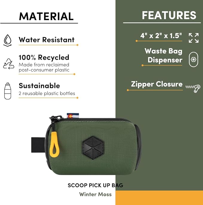 OllyDog Scoop Pick Up | Dog Poop Bag Holder | Lightweight & Water-Resistant Dispenser | Leash Attachment for Hands-Free Carry | Fits Standard Waste Bag Rolls (Winter Moss)