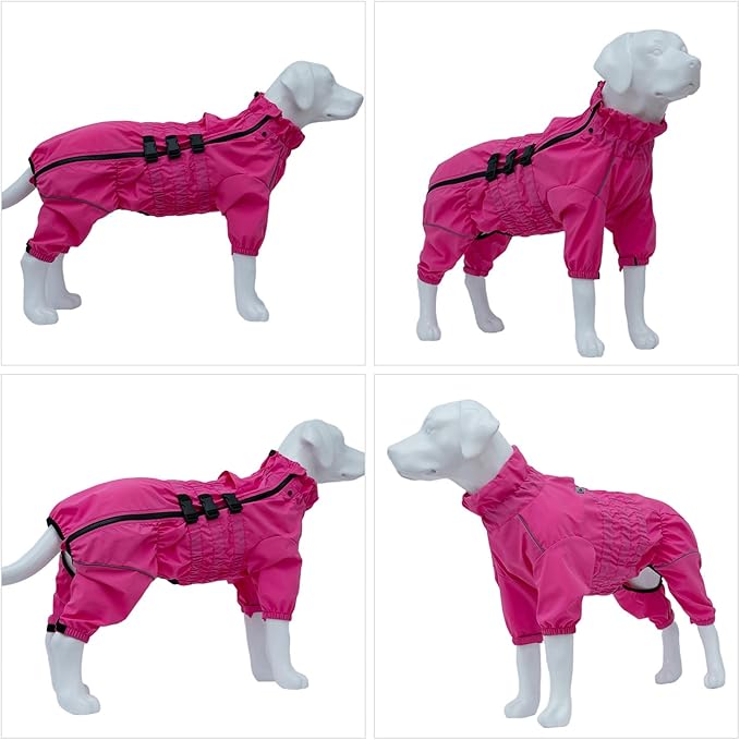 Dogs Waterproof Jacket, Lightweight Waterproof Jacket Reflective Safety Dog Raincoat Windproof Snow-Proof Dog Vest for Small Medium Large Dogs Rosered 4XL