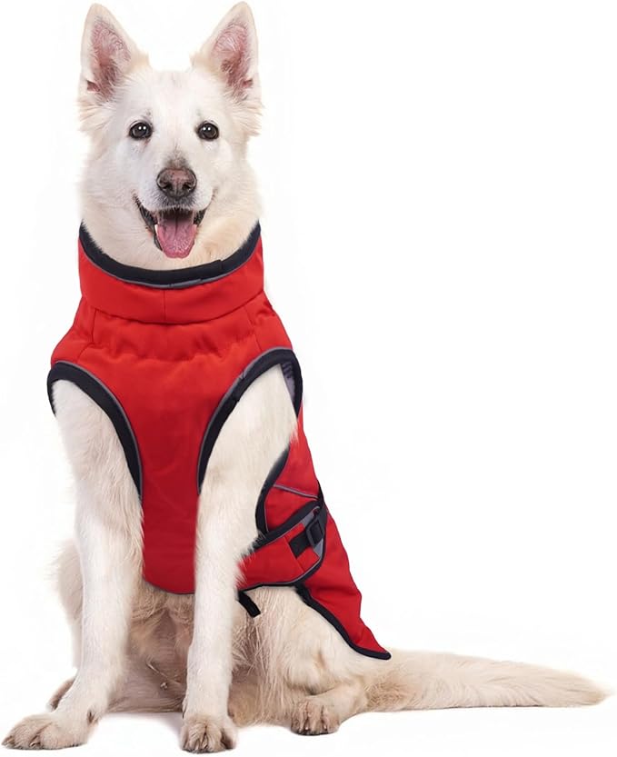 Warm Dog Coat for Winter,Waterproof Jacket with Zipper,Detachable Dog Coat with Adjustable Buckle,Comfortable Jacket for Dogs in Cold and Windy Days.2XL Red
