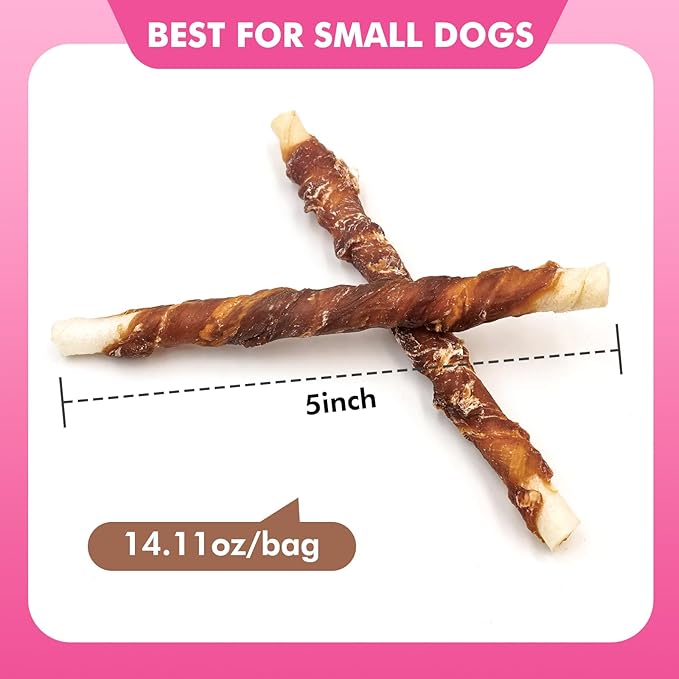 Dog Treats, 5 Inch Duck Wrapped Rawhide Sticks for Dogs, Teeth Cleaning Dog Chew Snacks for Puppy and Small Dogs, 14.1oz