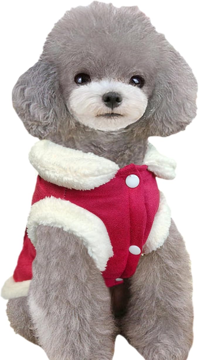 Jecikelon Bowtie Dog Cold Weather Coat Fleece Lining Warm Pet Puppy Turtleneck Dogs Winter Clothes for Small Dogs with D-Ring (Red, X-Small)