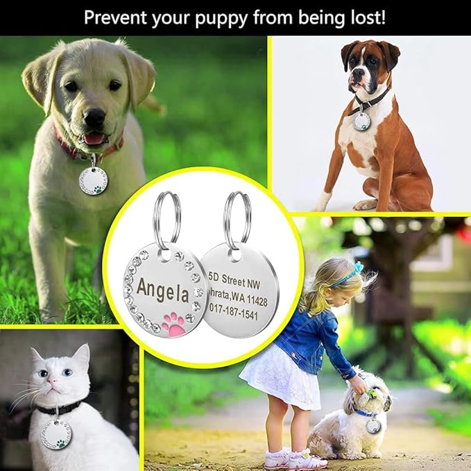 Personalized Dog/Cat Cute Paw Pet ID Tag with Unique Laser Engraving Name and Phone Number for Pet Collar or Key Chain (Green)