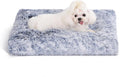 Bedfolks Plush Dog Crate Bed, Washable Cover, Faux Fur Pad, 21"x13", Dark Blue