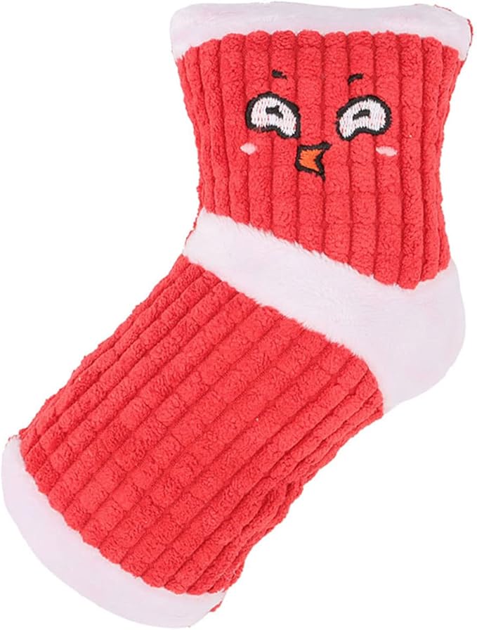 Squeaky Dog Toys, Funny Dog Toys Stuffed Plush Dog Toy, Cute Socks Dog Birthday Gift Dog Chew Toys Pet Toys for Small Medium Dogs(White Red)